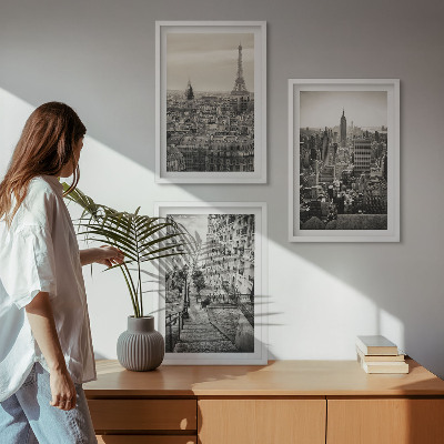 Bilder-3er-set mit rahmen Aussicht Paris New York Treppen