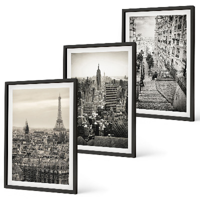 Bilder-3er-set mit rahmen Aussicht Paris New York Treppen
