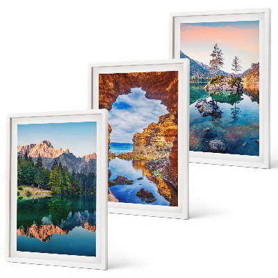 Bilder-3er-set mit rahmen Spiegelungen der Felsen in Bergseen