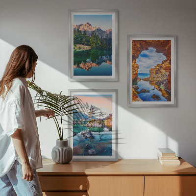 Bilder-3er-set mit rahmen Spiegelungen der Felsen in Bergseen