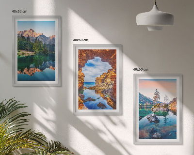 Bilder-3er-set mit rahmen Spiegelungen der Felsen in Bergseen