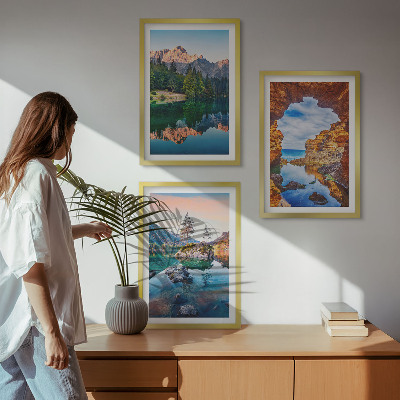 Bilder-3er-set mit rahmen Spiegelungen der Felsen in Bergseen