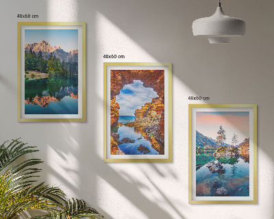 Bilder-3er-set mit rahmen Spiegelungen der Felsen in Bergseen