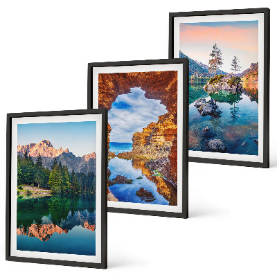 Bilder-3er-set mit rahmen Spiegelungen der Felsen in Bergseen