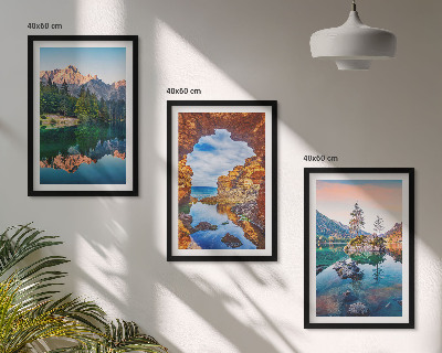 Bilder-3er-set mit rahmen Spiegelungen der Felsen in Bergseen