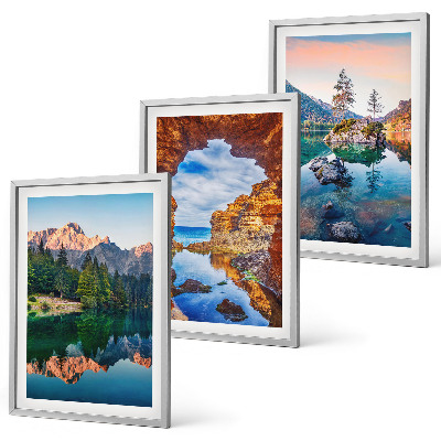 Bilder-3er-set mit rahmen Spiegelungen der Felsen in Bergseen