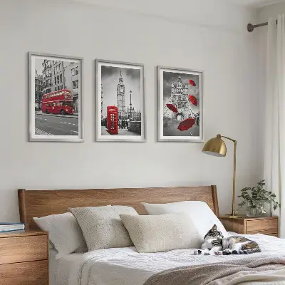 Gerahmtes Bilderset mit Motiv Red Accents London