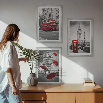 Gerahmtes Bilderset mit Motiv Red Accents London