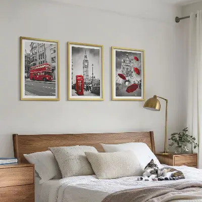 Gerahmtes Bilderset mit Motiv Red Accents London