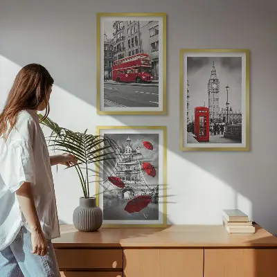 Gerahmtes Bilderset mit Motiv Red Accents London