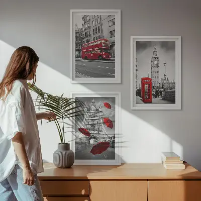 Gerahmtes Bilderset mit Motiv Red Accents London