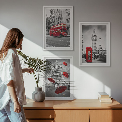 Gerahmtes bilderset Red Accents London