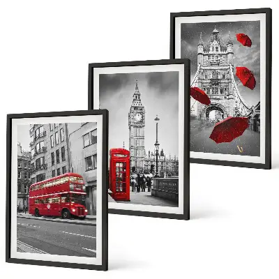 Gerahmtes Bilderset mit Motiv Red Accents London