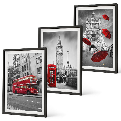 Gerahmtes bilderset Red Accents London