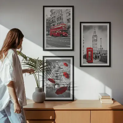 Gerahmtes Bilderset mit Motiv Red Accents London