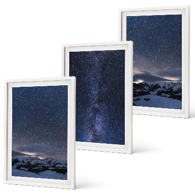 Bilder-3er-set mit rahmen Nachthimmel, Berge, Sterne