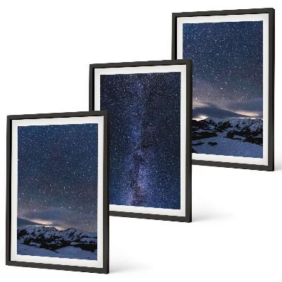 Bilder-3er-set mit rahmen Nachthimmel, Berge, Sterne