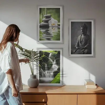 Entspannende Zen-Wassermalerei gerahmtes Bilderset