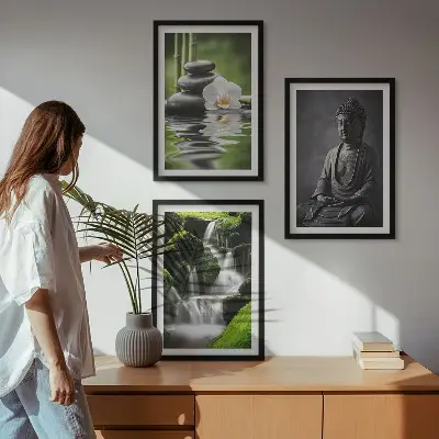 Entspannende Zen-Wassermalerei gerahmtes Bilderset
