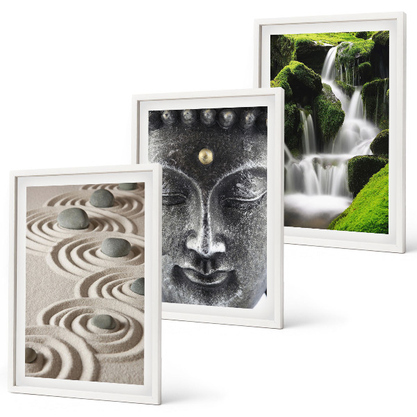 Bilder-3er-set mit rahmen Der Frieden der Steine des Buda Zen-Wasserfalls