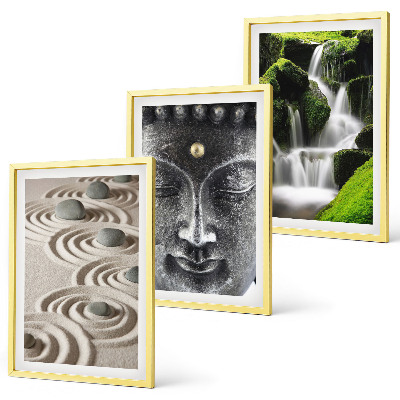 Bilder-3er-set mit rahmen Der Frieden der Steine ​​des Buda Zen-Wasserfalls