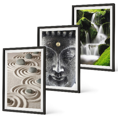Bilder-3er-set mit rahmen Der Frieden der Steine ​​des Buda Zen-Wasserfalls