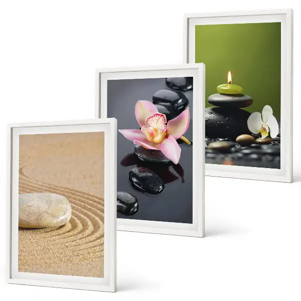 Entspannende Zen-Steinmotive 3er-Set als Bilder mit Rahmen
