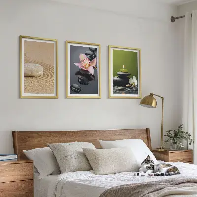 Entspannende Zen-Steinmotive 3er-Set als Bilder mit Rahmen