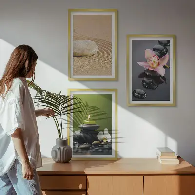 Entspannende Zen-Steinmotive 3er-Set als Bilder mit Rahmen