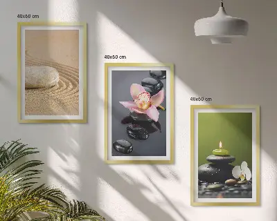 Entspannende Zen-Steinmotive 3er-Set als Bilder mit Rahmen