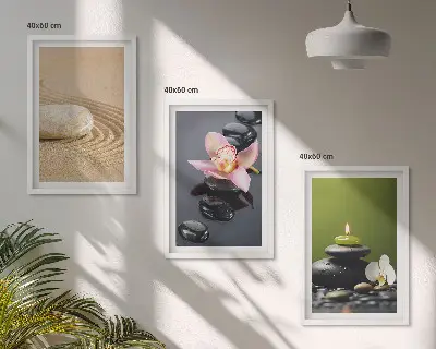 Entspannende Zen-Steinmotive 3er-Set als Bilder mit Rahmen