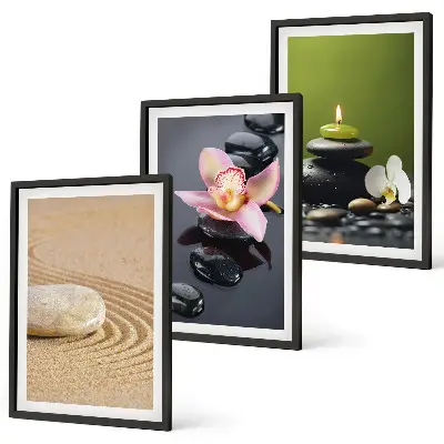 Entspannende Zen-Steinmotive 3er-Set als Bilder mit Rahmen