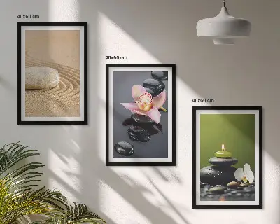 Entspannende Zen-Steinmotive 3er-Set als Bilder mit Rahmen