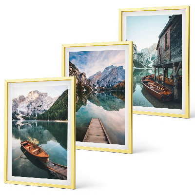 Gerahmtes bilderset See, Berge, Boote, Ferienhaus