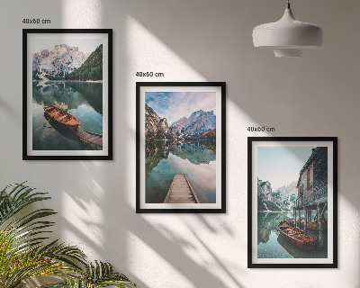Gerahmtes bilderset See, Berge, Boote, Ferienhaus