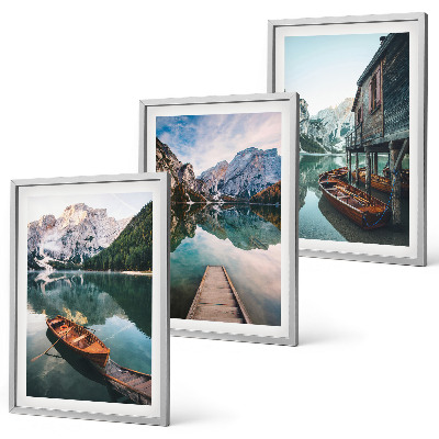 Gerahmtes bilderset See, Berge, Boote, Ferienhaus