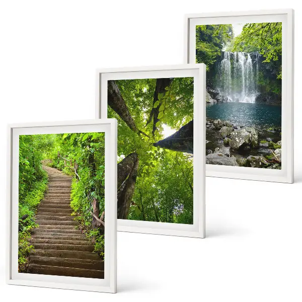 Wandbild-Set Wald mit Wasserfall 3er-Set mit Rahmen