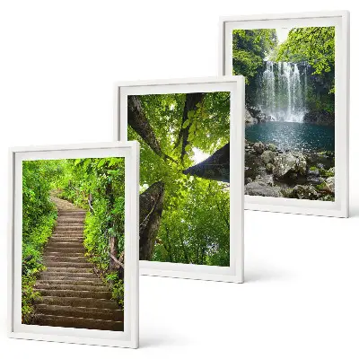 Wandbild-Set Wald mit Wasserfall 3er-Set mit Rahmen