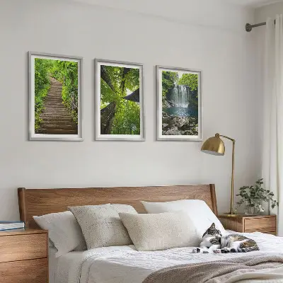 Wandbild-Set Wald mit Wasserfall 3er-Set mit Rahmen
