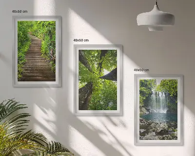 Wandbild-Set Wald mit Wasserfall 3er-Set mit Rahmen