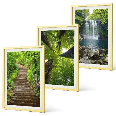 Wandbild-Set Wald mit Wasserfall 3er-Set mit Rahmen