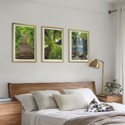 Bilder-3er-set mit rahmen Pfad Wald Wasserfall Vegetation
