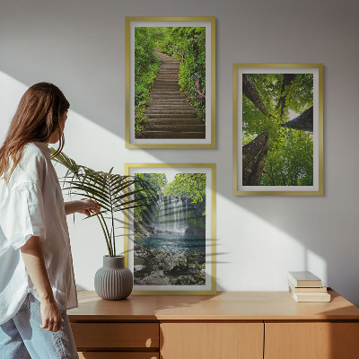 Bilder-3er-set mit rahmen Pfad Wald Wasserfall Vegetation