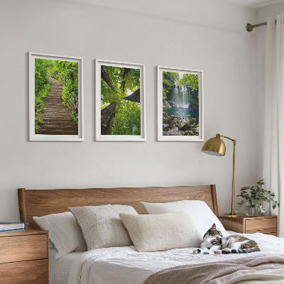 Bilder-3er-set mit rahmen Pfad Wald Wasserfall Vegetation