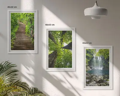 Wandbild-Set Wald mit Wasserfall 3er-Set mit Rahmen