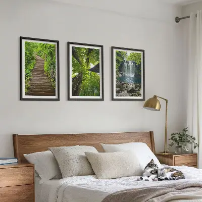 Wandbild-Set Wald mit Wasserfall 3er-Set mit Rahmen