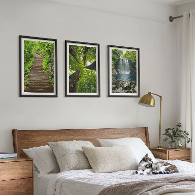 Bilder-3er-set mit rahmen Pfad Wald Wasserfall Vegetation