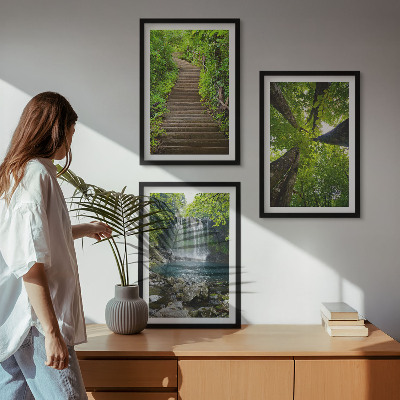 Bilder-3er-set mit rahmen Pfad Wald Wasserfall Vegetation