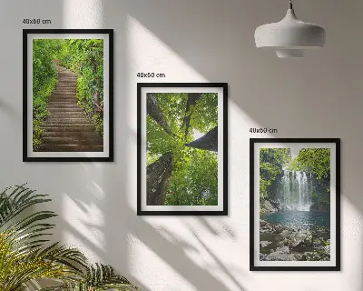 Wandbild-Set Wald mit Wasserfall 3er-Set mit Rahmen
