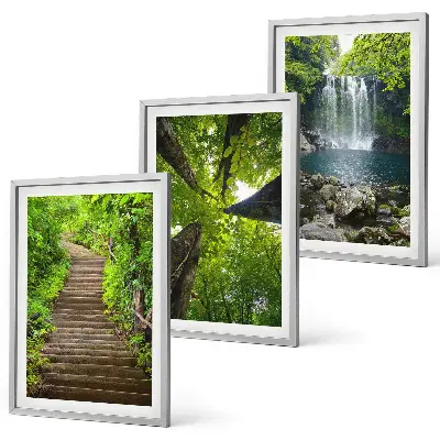 Wandbild-Set Wald mit Wasserfall 3er-Set mit Rahmen